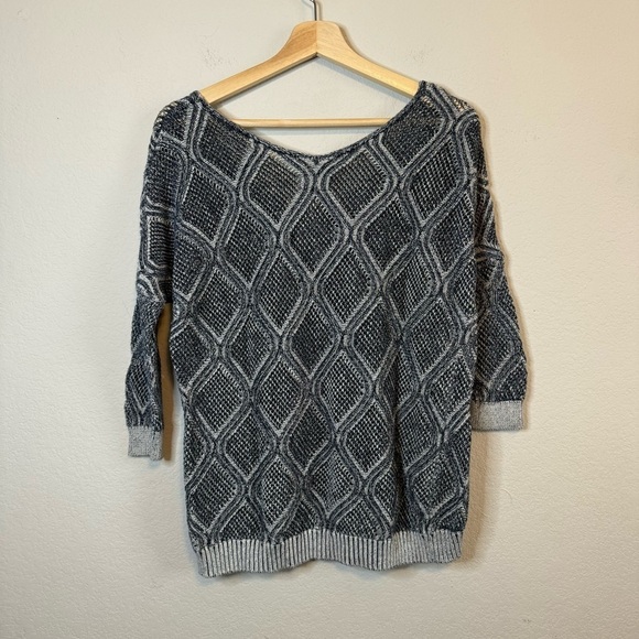 Aeropostale Navy Blue White Open Knit Sweater 3/4 Sleeve Scoop Neck Size Medium - Picture 5 of 9